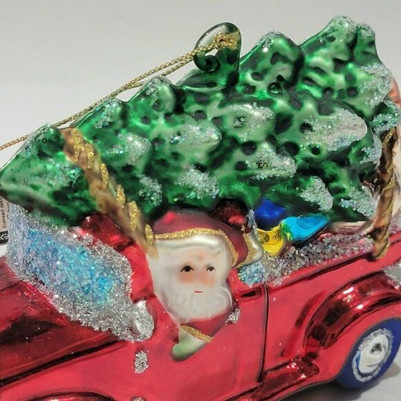 BRN License Christmas Ornament Blown Glass Santa w Tree on car Netherlands Flag - Picture 4 of 12